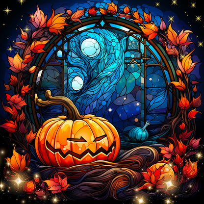 Halloween Funny Pumpkin Glass Painting - Full Round Drill Diamond Painting 30*30CM