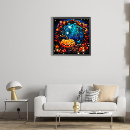 Halloween Funny Pumpkin Glass Painting - Full Round Drill Diamond Painting 30*30CM