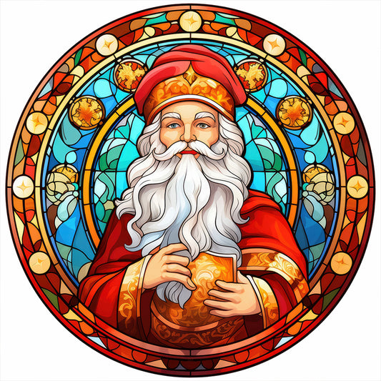 Christmas Santa Glass Painting - Full Round Drill Diamond Painting 30*30CM