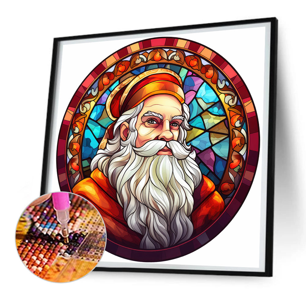 Christmas Santa Glass Painting - Full Round Drill Diamond Painting 30*30CM