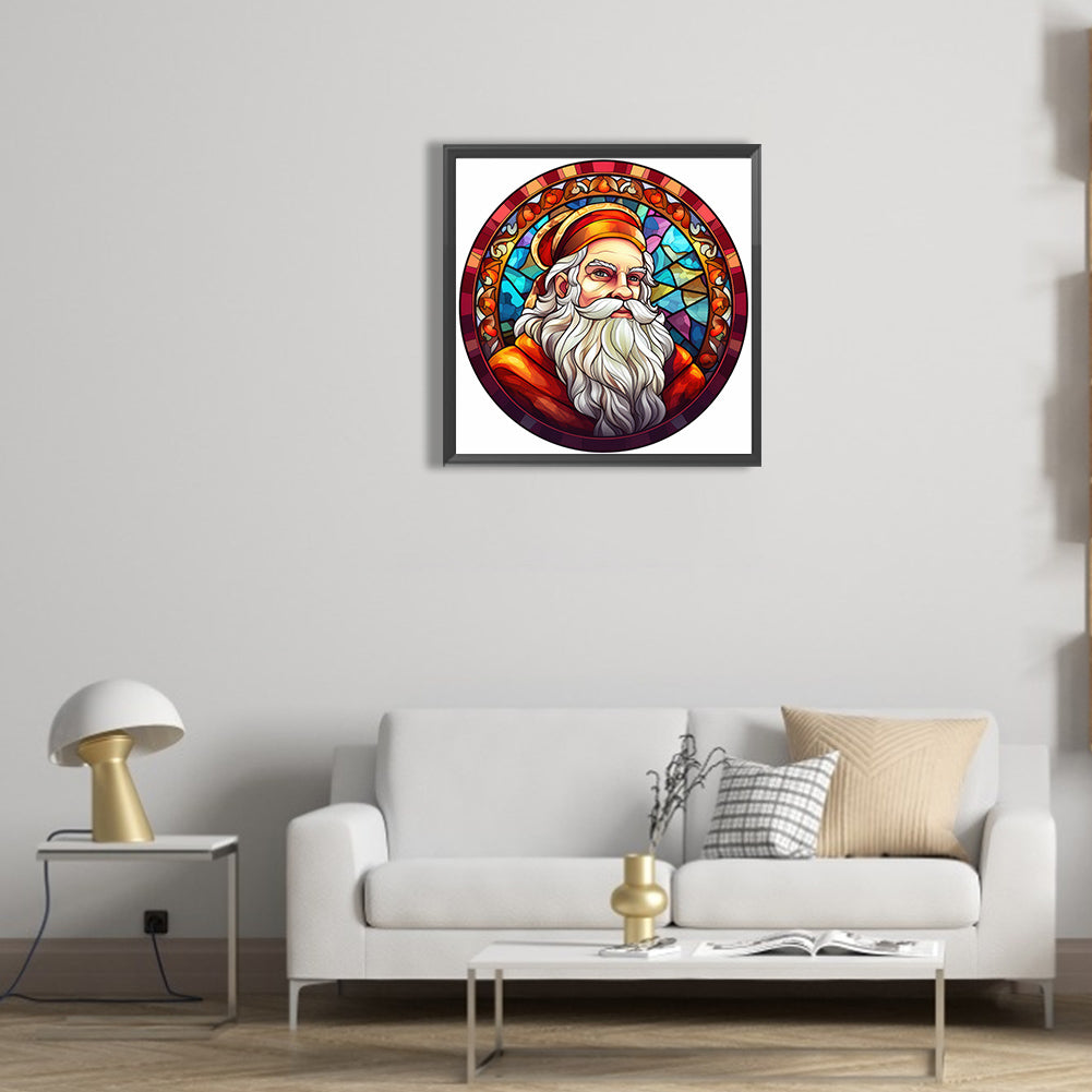 Christmas Santa Glass Painting - Full Round Drill Diamond Painting 30*30CM