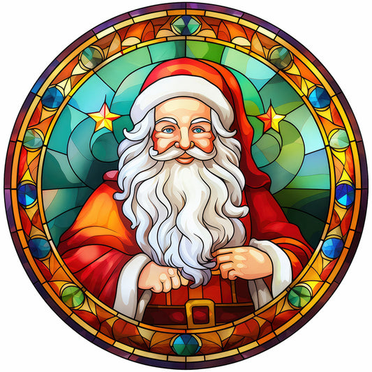 Christmas Santa Glass Painting - Full Round Drill Diamond Painting 30*30CM