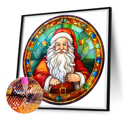 Christmas Santa Glass Painting - Full Round Drill Diamond Painting 30*30CM