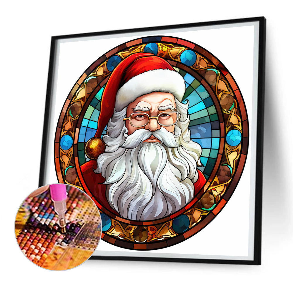 Christmas Santa Glass Painting - Full Round Drill Diamond Painting 30*30CM