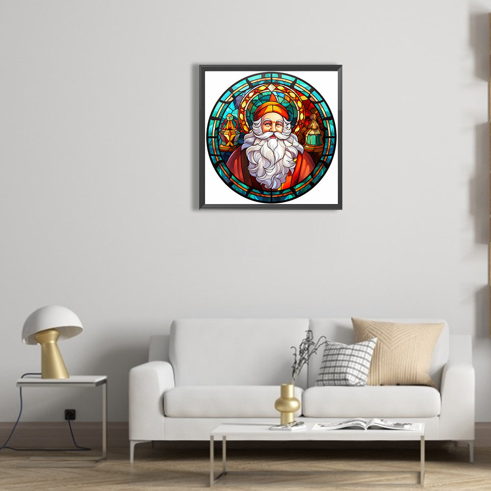 Christmas Santa Glass Painting - Full Round Drill Diamond Painting 30*30CM