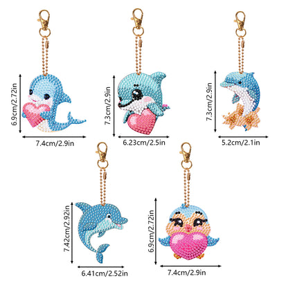 DIY Diamond Art Keychains Double Sided 5pcs Gem Keychains Animal Decoration Gift