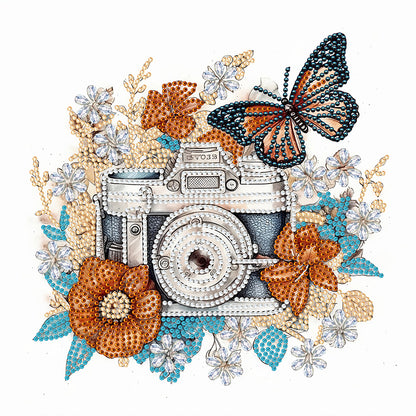 Butterfly Flower Nostalgic Camera - Special Shaped Drill Diamond Painting 30*30CM