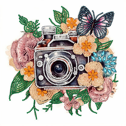 Butterfly Flower Nostalgic Camera - Special Shaped Drill Diamond Painting 30*30CM