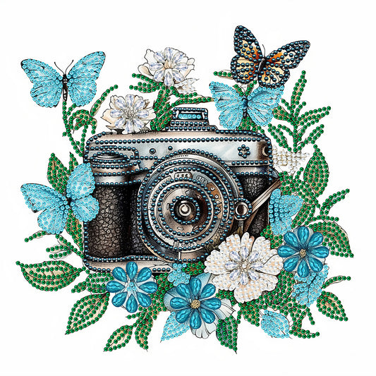 Butterfly Flower Nostalgic Camera - Special Shaped Drill Diamond Painting 30*30CM