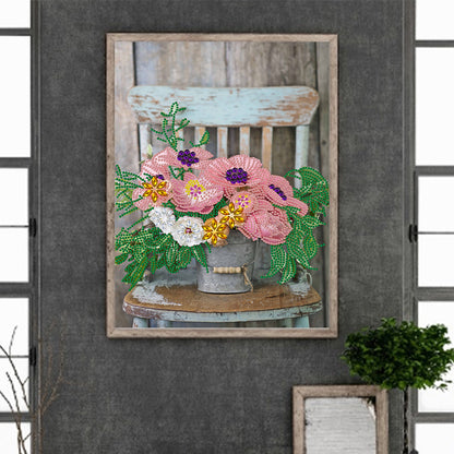 Bouquet On Chair - Special Shaped Drill Diamond Painting 30*40CM