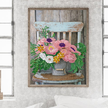Bouquet On Chair - Special Shaped Drill Diamond Painting 30*40CM
