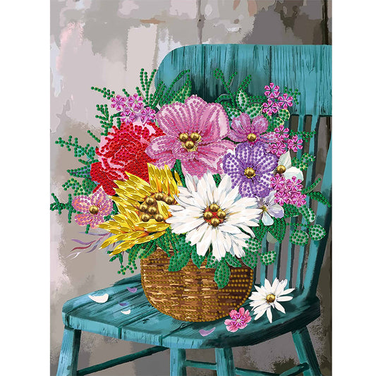 Bouquet On Chair - Special Shaped Drill Diamond Painting 30*40CM