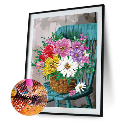 Bouquet On Chair - Special Shaped Drill Diamond Painting 30*40CM