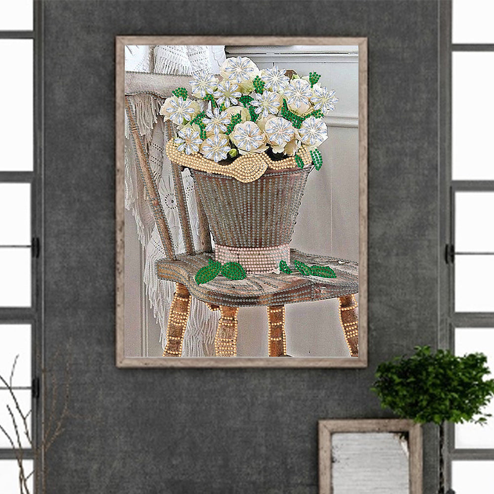 Bouquet On Chair - Special Shaped Drill Diamond Painting 30*40CM