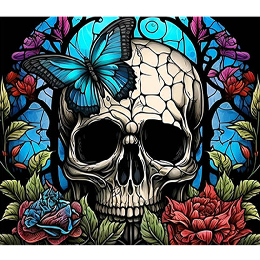 Glass Painting-Skull - 11CT Stamped Cross Stitch 50*45CM