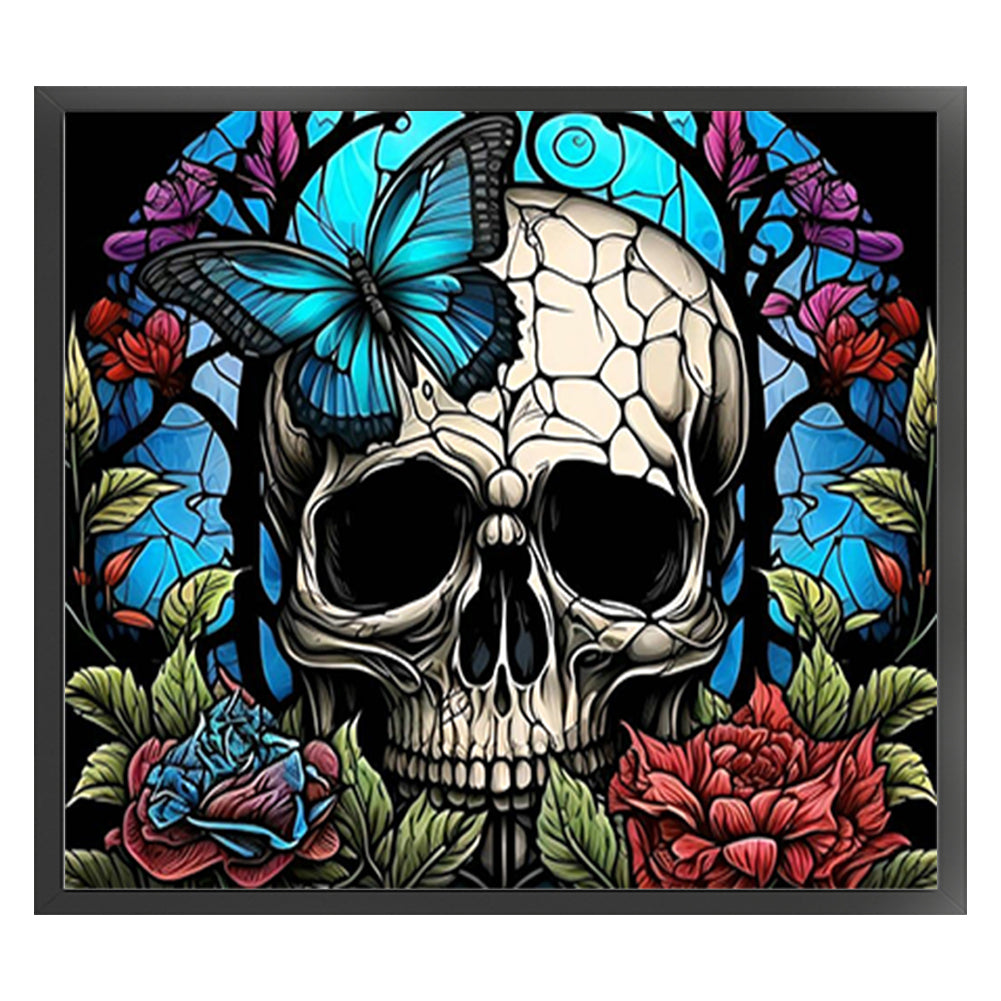 Glass Painting-Skull - 11CT Stamped Cross Stitch 50*45CM