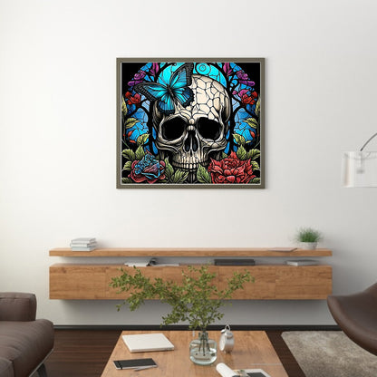 Glass Painting-Skull - 11CT Stamped Cross Stitch 50*45CM