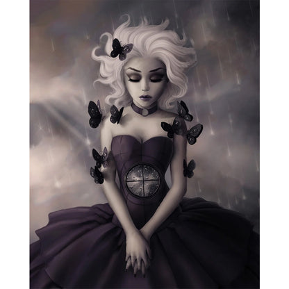 Black And White Butterfly Girl - 11CT Stamped Cross Stitch 50*60CM