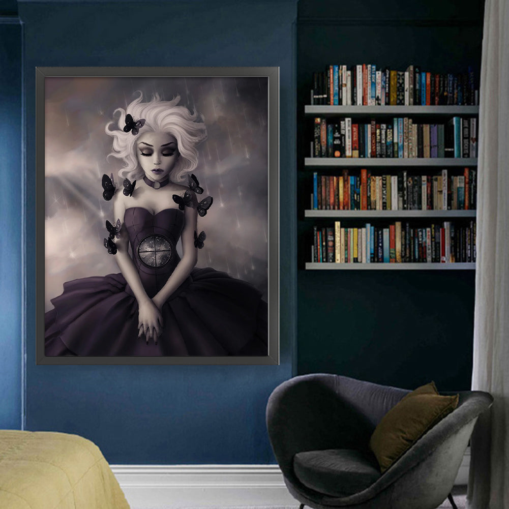 Black And White Butterfly Girl - 11CT Stamped Cross Stitch 50*60CM