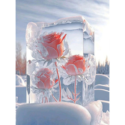 Ice Cube Rose - Full Round Drill Diamond Painting 30*40CM