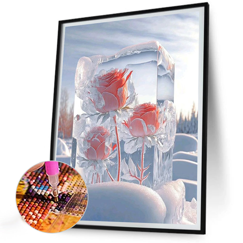 Ice Cube Rose - Full Round Drill Diamond Painting 30*40CM