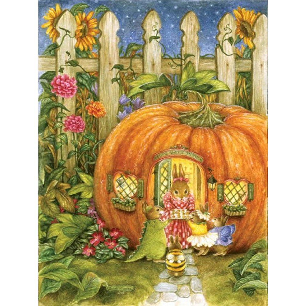 Pumpkin House - Full Round Drill Diamond Painting 30*40CM