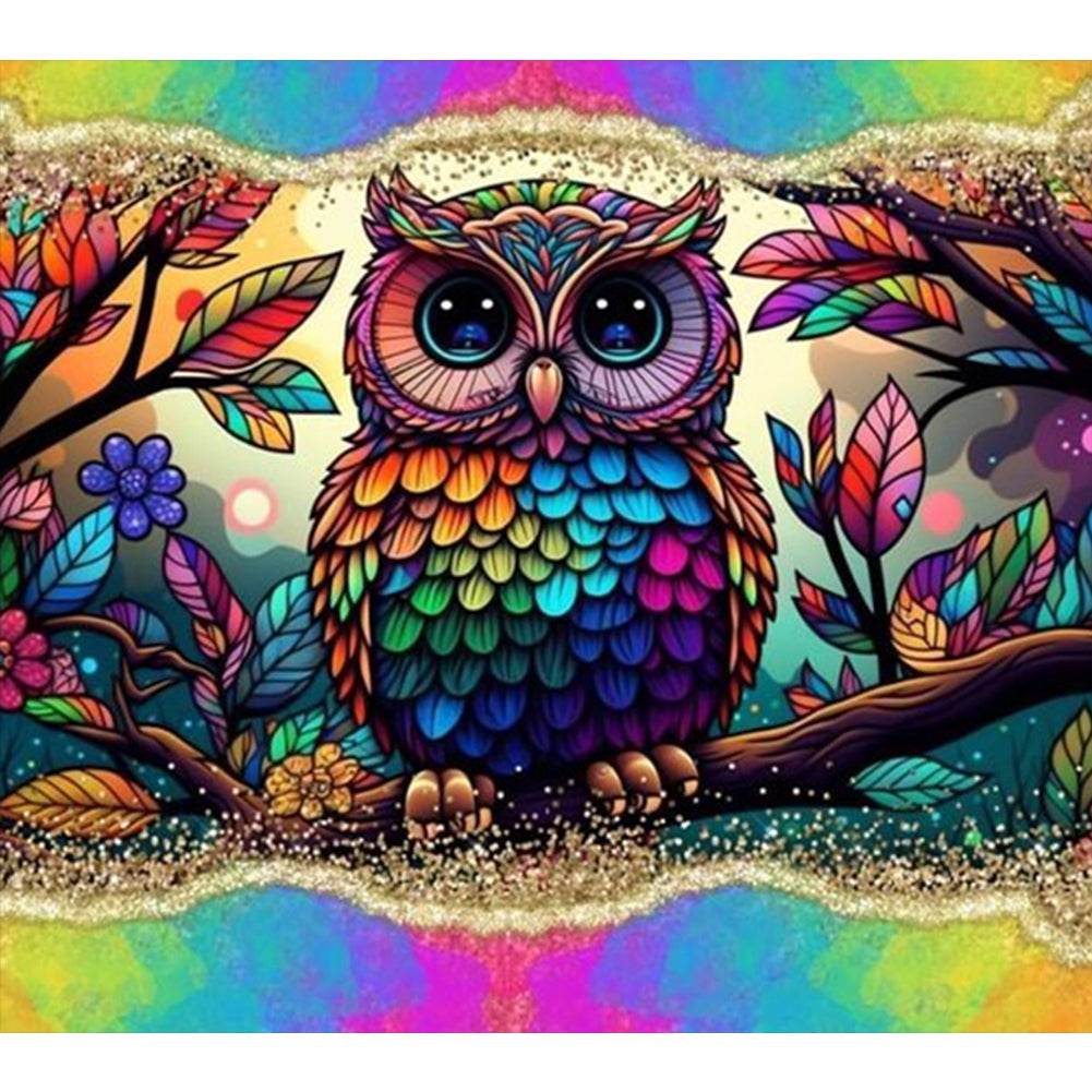 Flower Owl - AB Round Drill Diamond Painting 45*40CM