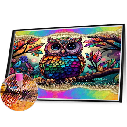 Flower Owl - AB Round Drill Diamond Painting 45*40CM