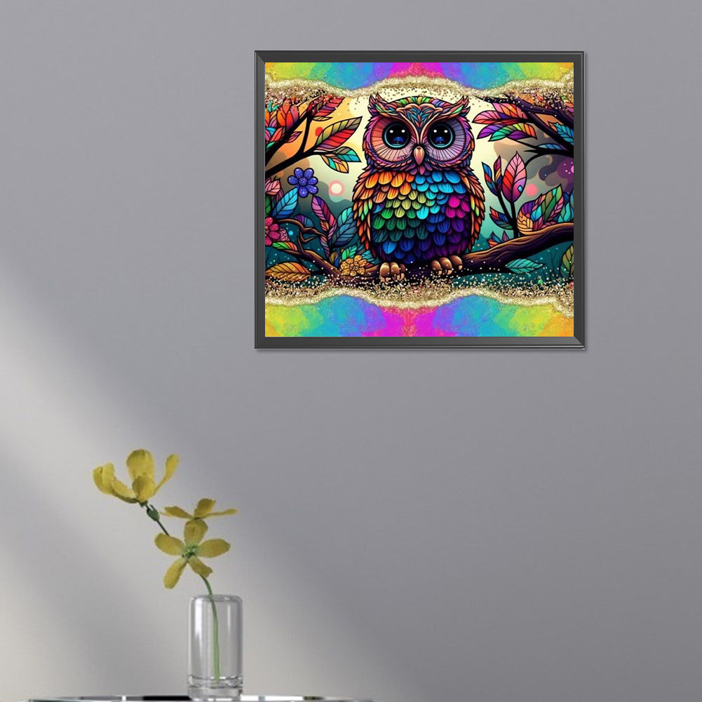 Flower Owl - AB Round Drill Diamond Painting 45*40CM