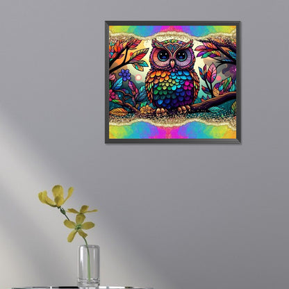 Flower Owl - AB Round Drill Diamond Painting 45*40CM