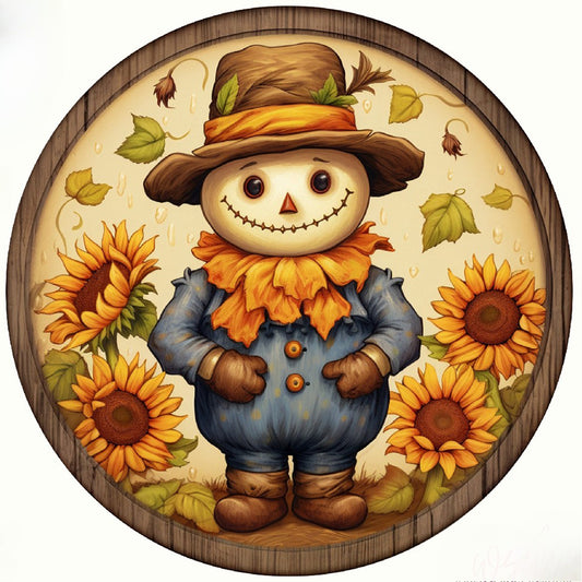 Autumn Scarecrow Sunflower - Full Round Drill Diamond Painting 30*30CM