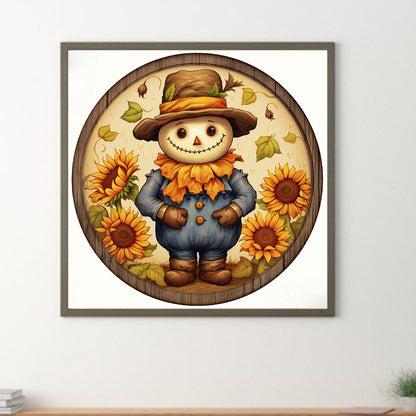 Autumn Scarecrow Sunflower - Full Round Drill Diamond Painting 30*30CM