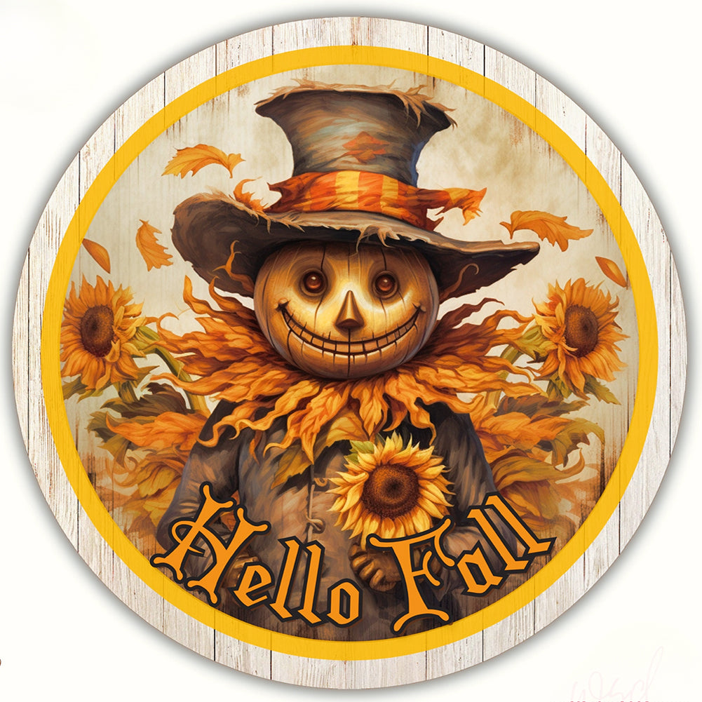 Autumn Scarecrow Sunflower - Full Round Drill Diamond Painting 30*30CM