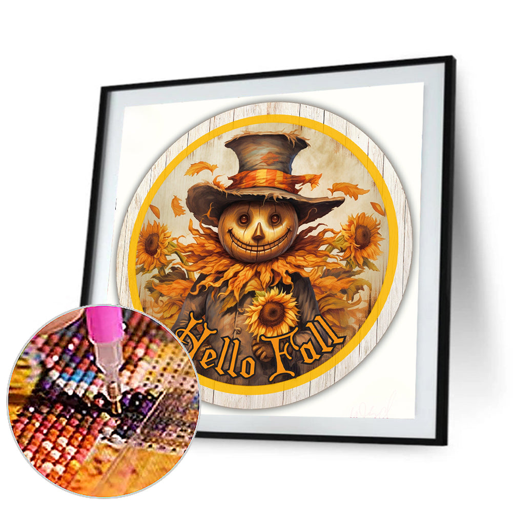 Autumn Scarecrow Sunflower - Full Round Drill Diamond Painting 30*30CM