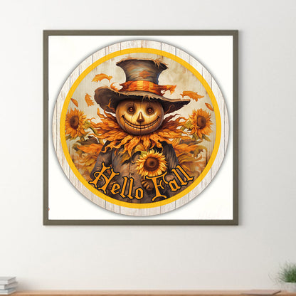 Autumn Scarecrow Sunflower - Full Round Drill Diamond Painting 30*30CM