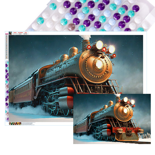 Large Mural Wall Art - Polar Express Fall Winter Steam Locomotive - Full Round Drill Diamond Painting 150*100CM