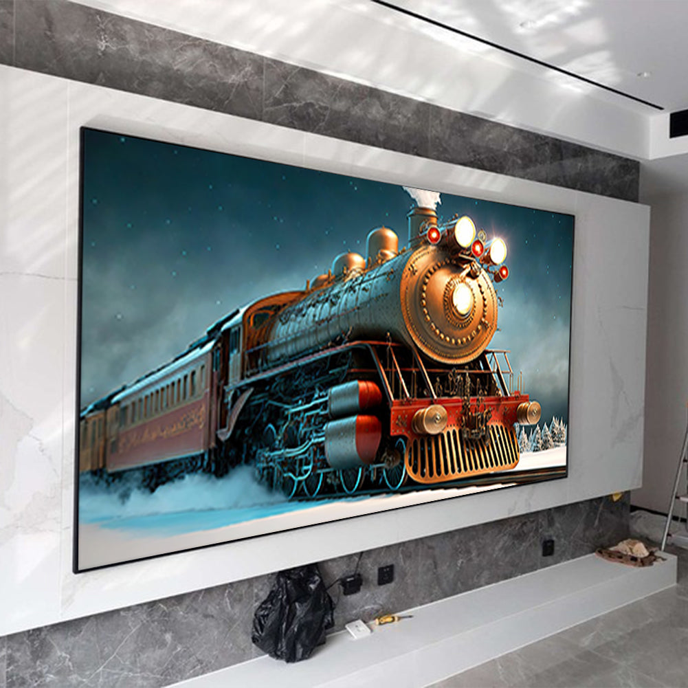 Large Mural Wall Art - Polar Express Fall Winter Steam Locomotive - Full Round Drill Diamond Painting 150*100CM