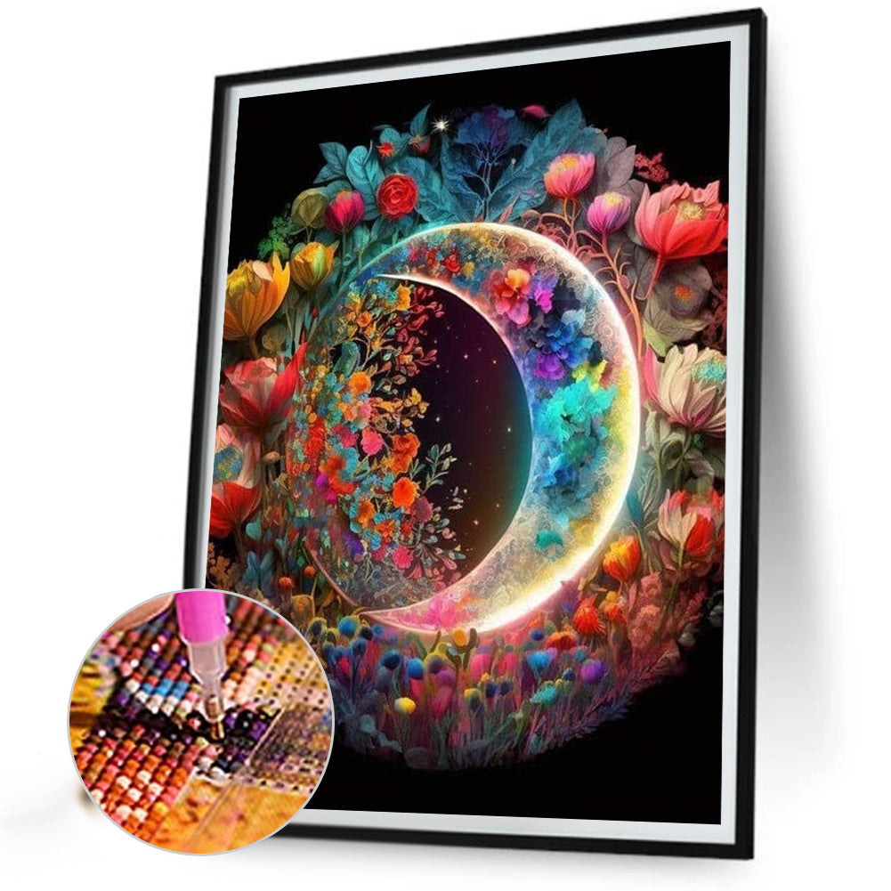 Dreamy Moonlight Flowers - AB Round Drill Diamond Painting 40*50CM