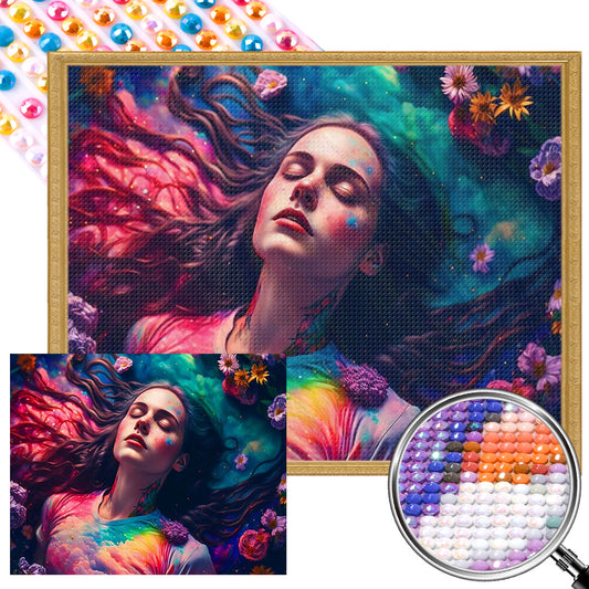 The Girl Wandering In The Sea Of Flowers - AB Round Drill Diamond Painting 50*40CM