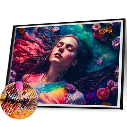 The Girl Wandering In The Sea Of Flowers - AB Round Drill Diamond Painting 50*40CM