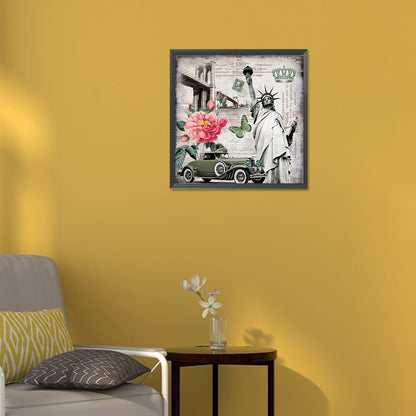 Retro Cars And Characteristic Buildings - Full Round Drill Diamond Painting 30*30CM