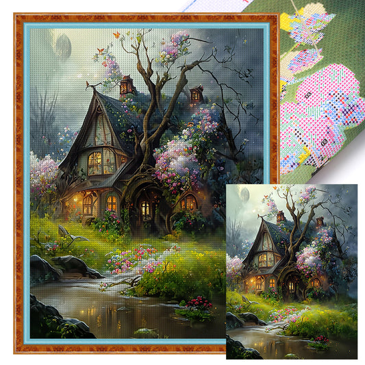 Flower Tree Cottage - 11CT Stamped Cross Stitch 50*65CM