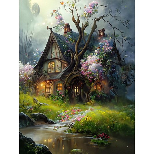 Flower Tree Cottage - 11CT Stamped Cross Stitch 50*65CM