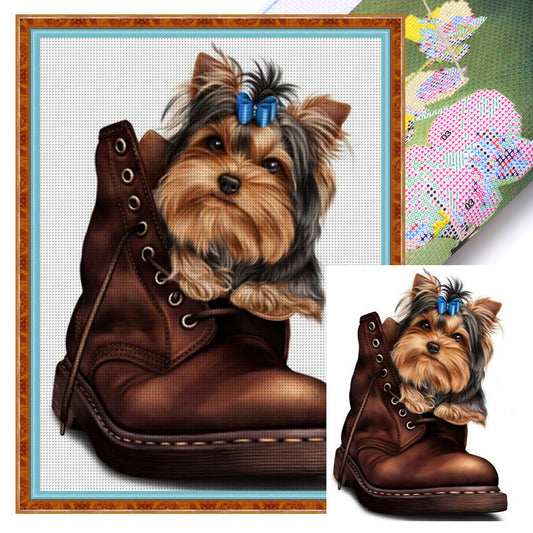 Yorkshire Terrier In Boots - 11CT Stamped Cross Stitch 40*53CM