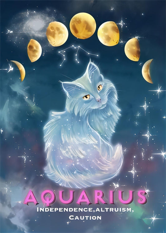 Cosmic Aquarius Zodiac Cat - Full Round Drill Diamond Painting 30*40CM