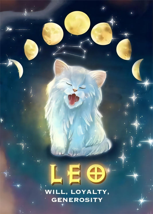 Cosmic Leo Zodiac Cat - Full Round Drill Diamond Painting 30*40CM