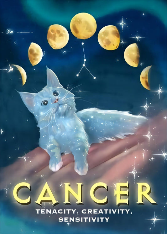 Cosmic Cancer Zodiac Cat - Full Round Drill Diamond Painting 30*40CM