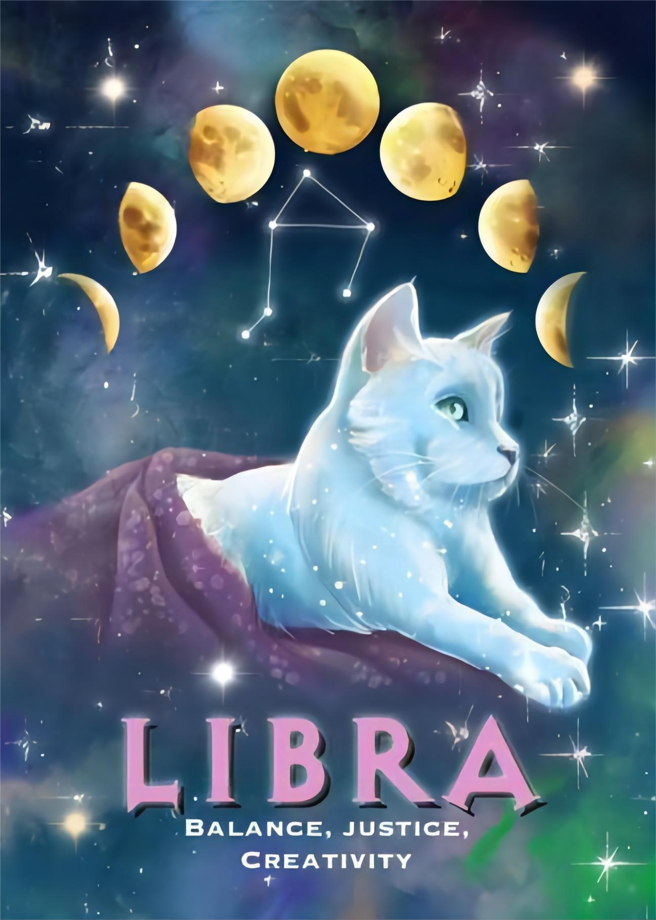 Cosmic Libra Zodiac Cat - Full Round Drill Diamond Painting 30*40CM