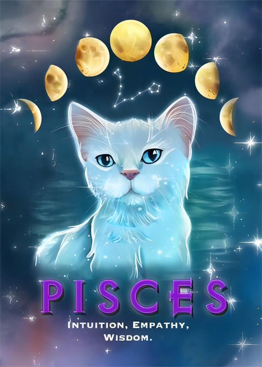 Cosmic Pisces Zodiac Cat - Full Round Drill Diamond Painting 30*40CM