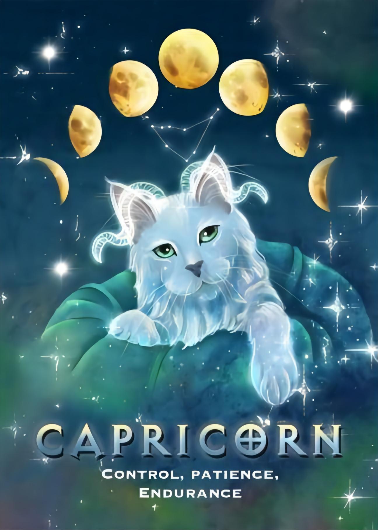 Cosmic Capricorn Zodiac Cat - Full Round Drill Diamond Painting 30*40CM